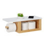 Relaxdays Dérouleur Papier Toilette avec étagère, Support en Bambou, Compartiment, HxLxP : 17x50x18 cm, Nature - Blanc