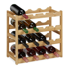 Relaxdays Casier à vin pour 16 Bouteilles, HxLxP : 42,5 x 45 x 23,5 cm, 4 étages, Range-Bouteilles, Bambou, Nature