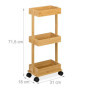 Relaxdays Desserte de Cuisine, Chariot en Bambou, 3 Niveaux, Hxlxp : 71,5x31x18 cm, 4 roulettes, Salle de Bain, Naturel