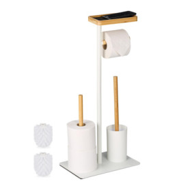 Relaxdays Serviteur WC, mélange de matériaux, Non Fixe, Brosse et Porte-Brosse, Blanc et Nature