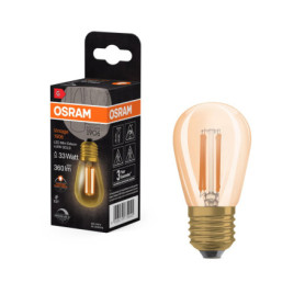 OSRAM Vintage 1906 gold tinted LED lamp, 4.8W, 360lm, mini Edison shape with 45mm diameter & E27 base, warm white light, straigh