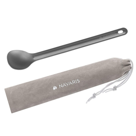 Navaris Cuillère Manche Longue - Louche 100% en Titane Durable 15g 21,5 x 3,9 cm - pour remuer doser saisir Cuisine extérieur ca