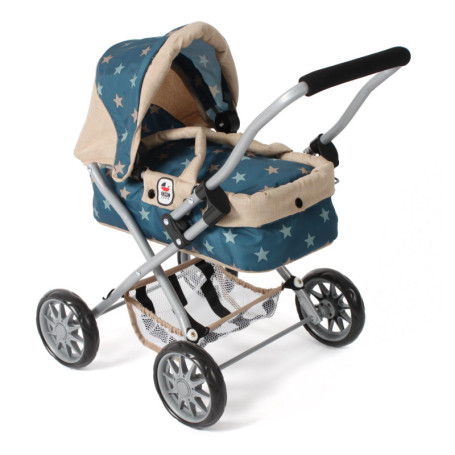 Bayer Chic 2000® Poussette de poupée Smarty - Étoiles Turquoise Beige - Pliable - avec Capote, Sac, Coussin et Couverture - Haut
