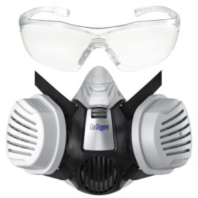 Dräger X-plore 3300 Masque de Protection avec Lunettes de Protection X-pect 8320 et filtres P3 R | Demi-Masque Contre Les Partic