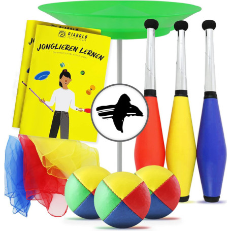 Diabolo Freizeitsport - Set de Jonglage pour Enfants et Adultes - Massues de Jonglage, Chiffons, Assiette, Balles de Jonglage et