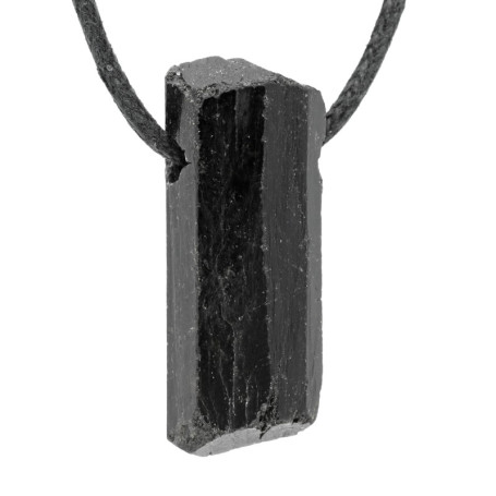 Lebensquelle Plus Pendentif en Pierre Brute de Tourmaline Noire avec Cordon en Cuir, Halbedelstein, cristal, Halbedelstein, cris