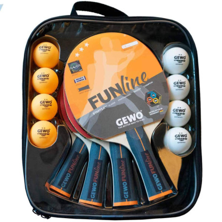 GEWO Family & Friends Lot de 4 Raquettes de Tennis de Table pour Loisirs et Loisirs avec 8 balles de Tennis de Table et Sac de R
