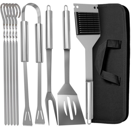 Praknu Kit d'Ustensiles pour Barbecue en Acier INOX - avec Coffret de Transport - Résistant aux Hautes Températures