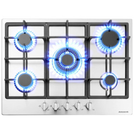 Arebos Table de cuisson à gaz 5 feux | Cuisinière à gaz en acier inoxydable avec protection automatique contre les flammes | Gaz