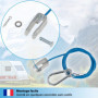 valonic cable securite remorque, 1m, bleu, avec mousqueton, charge de rupture 250kg, corde de déchirure avec chape (manille), co