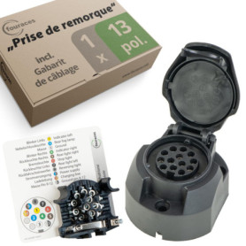 fouraces Prise de remorque - 13 Broches, gabarit - pour Voiture, Auto et Tracteur - Attelage de remorque, Caravane, Noir