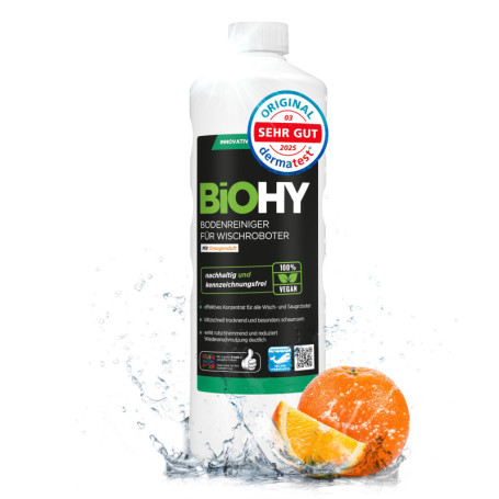 BiOHY Nettoyant pour sols pour robots de nettoyage avec parfum d'orange (Bouteille de 1l) | Concentré de nettoyant pour tous les