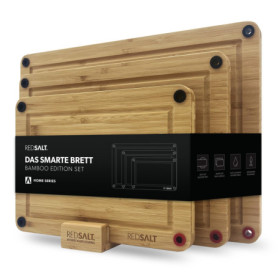 REDSALT® lot de 3 planches à découper bambou antidérapant | planches bois de qualité supérieure certifiées FSC | 38x26, 32x22, 2