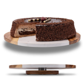 Fino Casa Plateau en Marbre Rotatif Avec Bois d'Acacia - Rond - Gâteau, Fromage, Organiseur de Cuisine - Pied et Service Tournan