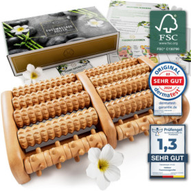 HELDSON® Rouleau de Massage en Bois • Appareil de Massage des Pieds • Drainage Lymphatique & Solution de Relaxation Manuel • Thé
