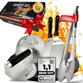 BERGVIBES Smash Lot de 5 hamburgers en acier inoxydable pour plancha, cloche à hamburger, spatule pour barbecue, spatule à barbe