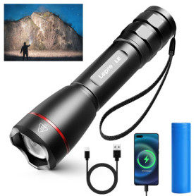 Lepro Lampe Torche Rechargeable, 1000 Lumens Lampe de Poche Ultra Puissante, 5 Modes d'éclairage, Étanche IPX7, Zoomable, Torche