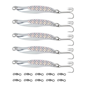SG Store 5pcs Leurres de Pêche en Mer en Métal Argenté de 65 Mm avec Hameçons Triples Et 10 émerillons pour Bar Maquereau Truite