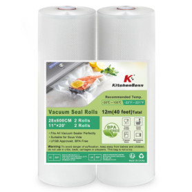 KitchenBoss Sacs Sous Vide Alimentaire：2 Rouleaux 28x600cm, Rouleau Sous Vide Alimentaire Convient à L'appareil de Mise sous Vid