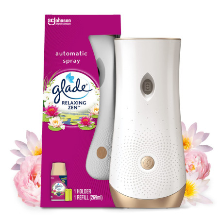 Glade Automatic Spray Diffuseur - Infusé Aux Huiles Essentielles - Jusqu'à 2 Mois De Parfum - Relaxing Zen - 1 Diffuseur + 1 Rec