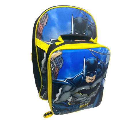 DC Comics Sac à dos Batman avec sac à déjeuner pour enfants, sac d'école, ensemble de repas isotherme assorti 2 pièces