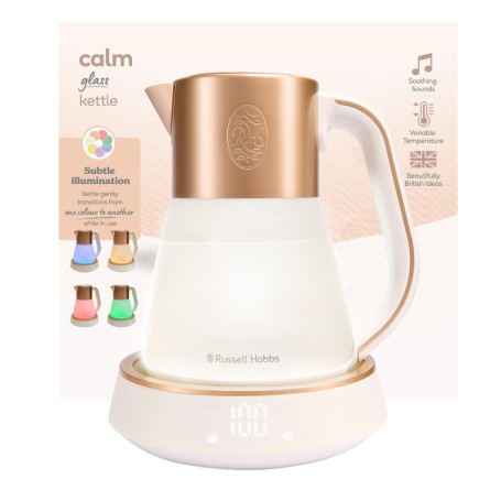 Russell Hobbs Bouilloire en verre [1,7L, température réglable 40-100°] Calm (éclairage intérieur & son apaisant, Technologie Qui