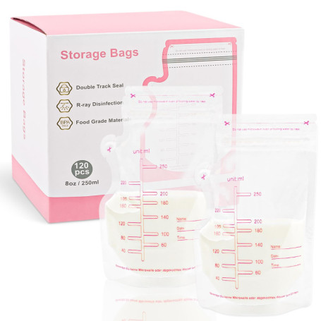 YARVPUV 120 Pièces Sachets Conservation Lait Maternel 250ml Sac Congélation Lait Maternel Double Fermeture Étanche Sac Lait Mate