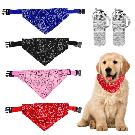 Lot de 4 écharpes pour animaux de compagnie avec 2 pendentifs à message, foulard triangulaire pour animal de compagnie, réglable