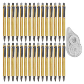 30 Stylos À Bille En Bois Et 1 Ruban Correcteur, Fournitures D'Apprentissage Et De Bureau, Stylos De Papeterie Au Design Simple,