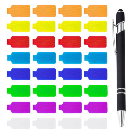 Étiquette De Câble De 32 Pièces, 1 Stylo De Marquage Noir, Étiquette Multicolore Auto-Adhésive, Étiquette De Câble Réutilisable,