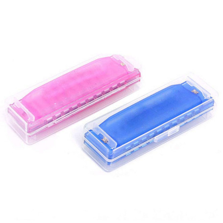 Jzhen 2Pcs Harmonica Enfants, Instrument À Vent Harmonica dans Jouet Harmonica 10 Trous en Plastique, Bleu et Rose