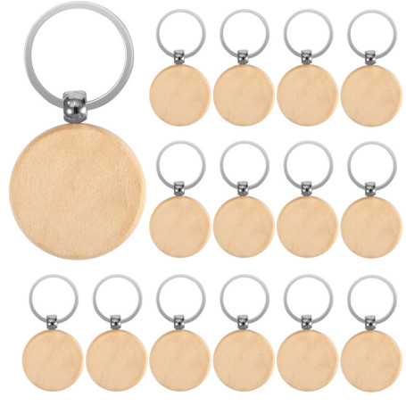 Porte-Clés en Bois, 15 Pcs Bricolage Vierge Personnalisé Porte Clés en Bois, Naturel Étiquettes Rond en Bois Brut, Chaîne de clé