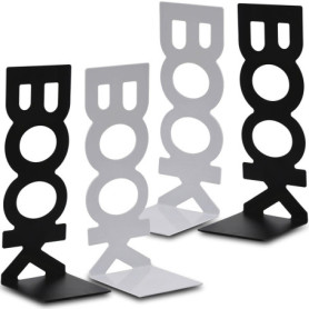 Serre Livres en Métal 2 Paires Serre-Livres pour étagères pour Bureaux, Écoles, Salons, Librairie et Bibliothèque (Noir et Blanc