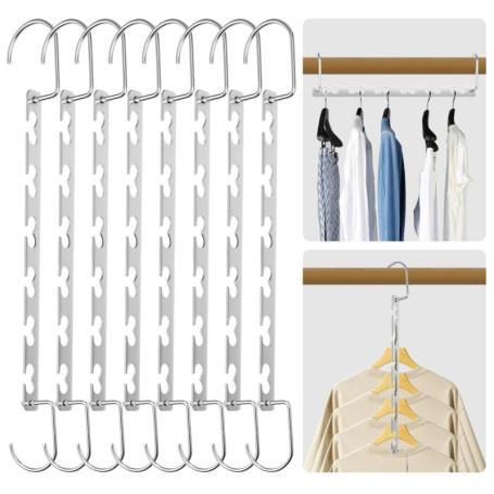 8 Pcs Cintre Gain De Place，Multifonctionnel Cintre Métallique Magique，Organisateur de Cintres Antidérapant，Cintres Gain De Place