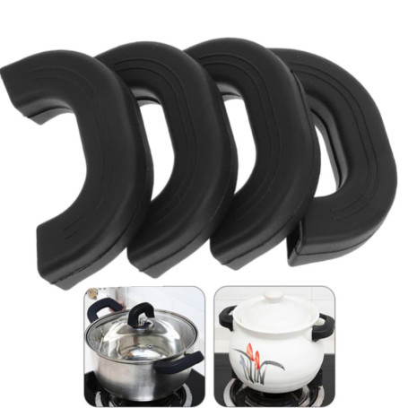 JJiaoLinin Poignée De Marmite Silicone, 2 Paires Poignée de Casserole en Silicone, Support de Poignée en Silicone, pour Poêles P