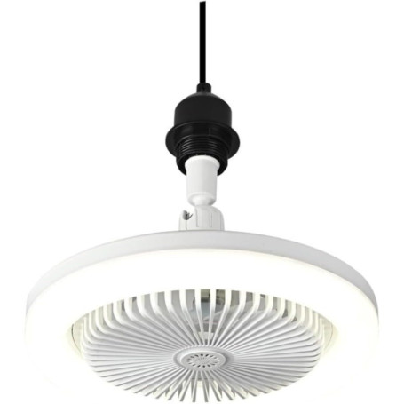 Hobaca Ventilateur de plafond 30W avec lampe E27 Base Moderne Rotatif à 180° avec lumière et télécommande, 3 Couleurs Dimmable L
