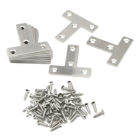 Pxyelec Lot de 20 équerres plates en forme de T à 4 trous pour réparation de meubles en bois plaqué à 90 degrés 50 mm x 50 mm