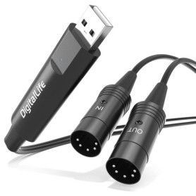 DigitalLife MIDI USB Interface 5-PIN DIN (1 Entrée/1 Sortie) pour Clavier Électronique - Compatible Windows 11 et macOS 15 (Mode