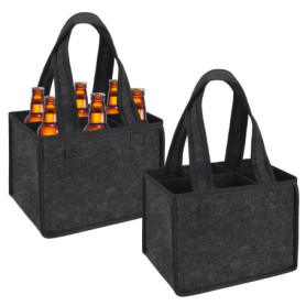 Lot de 2 Sac à Bouteilles, Porte-gobelet en Feutre pour 6 Bouteilles, Réutilisable Sac en Feutre Pliable avec Poignées pour Bout