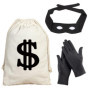 WEESTAAMO Costume de voleur 3 pièces avec masque pour les yeux, gants, sac à monnaie pour adultes, voleur de banque, pirate, vol