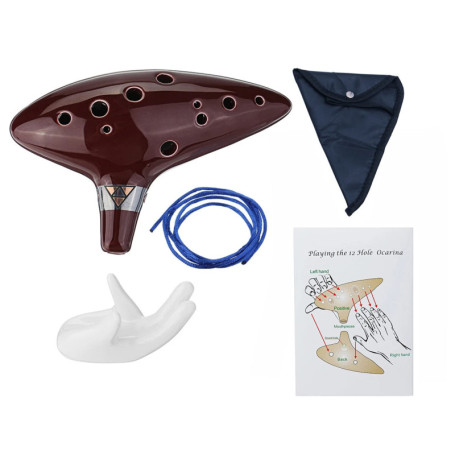 Alnicov Ocarina Alto Do 12 trous avec guide de démarrage et sac de protection Marron