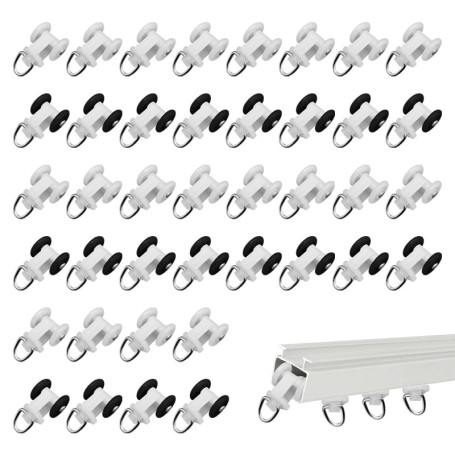 Rouleaux Planeur De Rideau 40 Pièces Rail De Rideau Crochet Rouleaux De Rail Crochet Plastique À roulettes Roulette Crochet Ride