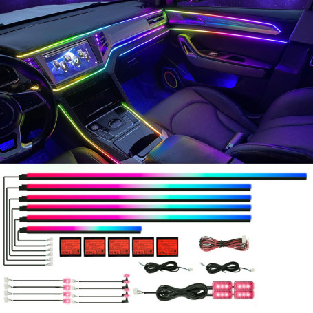Éclairage intérieur de voiture, 18 en 1 HMYC 128 bandes LED colorées en fibre optique acrylique, atmosphère de décoration univer