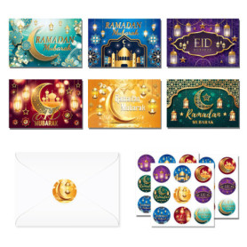 Lot de 24 cartes de vœux Ramadan Mubarak avec enveloppes, cartes de vœux Ramadan Mubarak, cartes pliantes avec enveloppes et aut