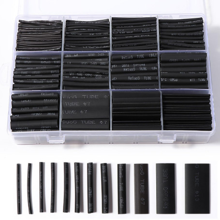 Vinabo 900 Pièces Gaines Thermorétractables Noires, Tubes Thermorétractables pour Isolation Électrique, Protection de Câbles, 12