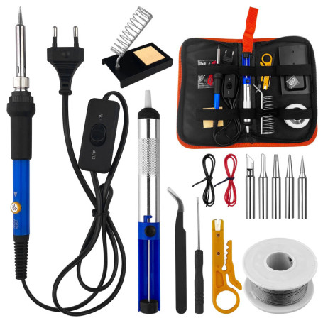 WinGluge Fer à Souder Kit, 60W Kit de Soudure Electrique Avec Interrupteur On/Off, 5 Conseils de Soudage,Temperature Réglable de