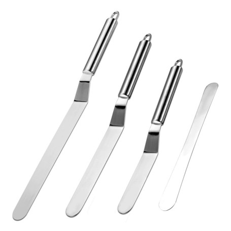 Vinabo Lot de 4 Spatules de Cuisine, Spatules à Glaçage Coudées en Acier Inoxydable, Spatule Sucrée Pour Glaçage de Gâteaux, Cup