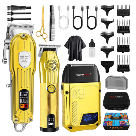HIENA PRO Tondeuse à cheveux professionnelle pour homme, kit complet de coupe de cheveux, tondeuse à cheveux sans fil avec écran