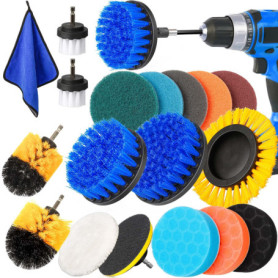 YOCOLE 20 Pièces Brosse Rotative Perceuse Nettoyage, 8 Brosse Visseuse Electrique Drill Brush Set, Brosses de Forage pour Voitur