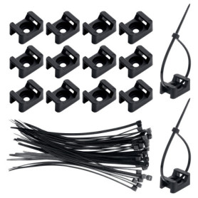Fippy Lot de 150 Pièces fixations de serre-câbles Base de montage d'attache-zip noire avec 150 colliers de serrage en nylon noir